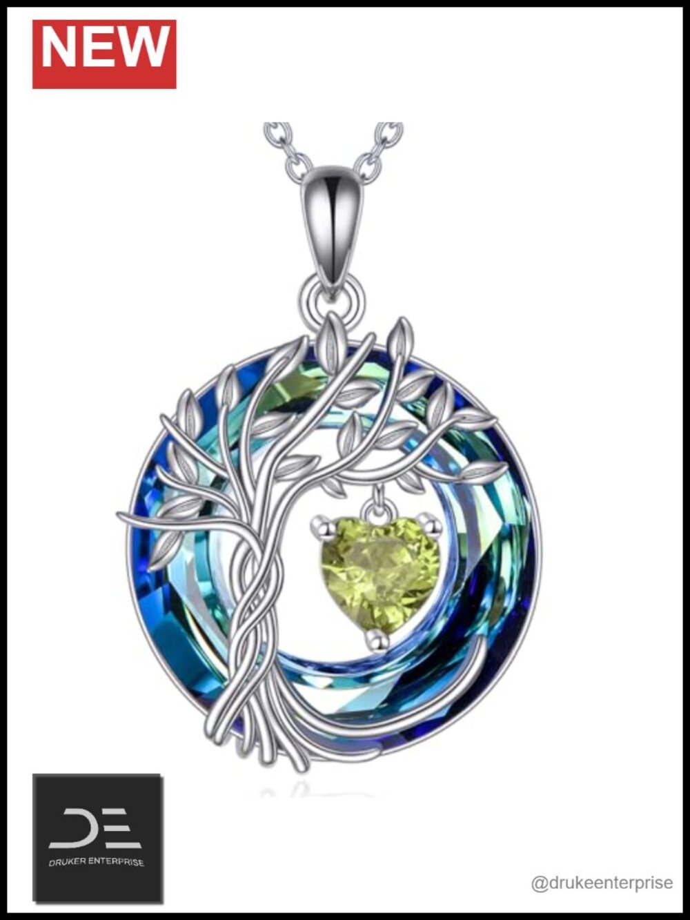 Sterling Silver Tree of Life Pendant Necklace Peridot Gemstone